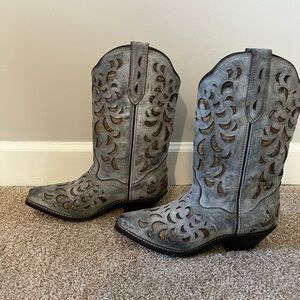 Gray Western Heeled Boots